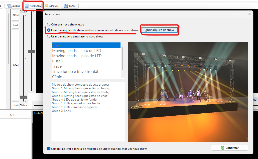 Novo show com base em um modelo