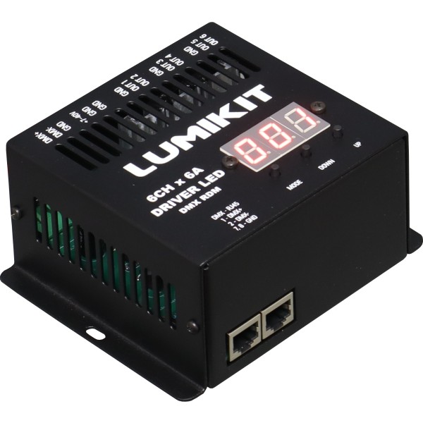 Visão superior frontal do Driver de LED RDM 6 Canais