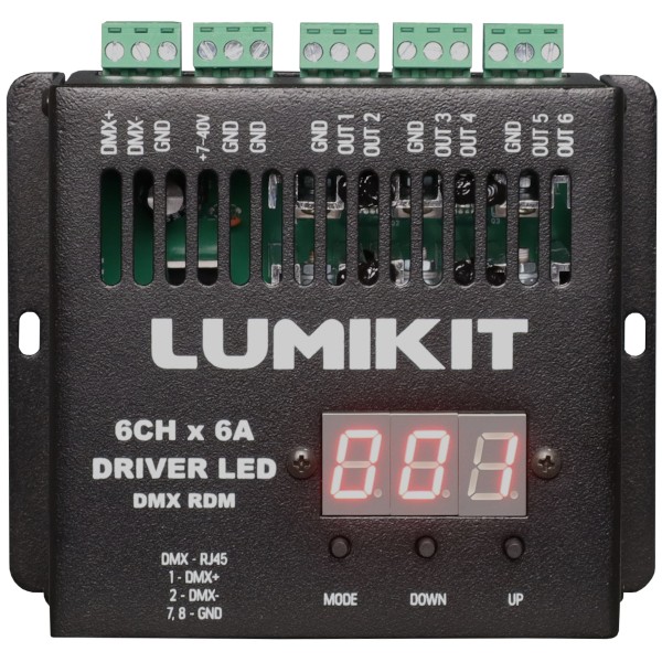 Visão de cima do Driver de LED RDM 6 Canais