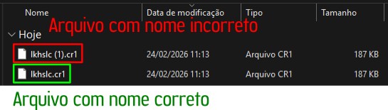Nome de arquivos na atualização do firmware do tipo CR.
