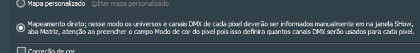 Opção de mapeamento direto de pixels marcada na configuração do painel