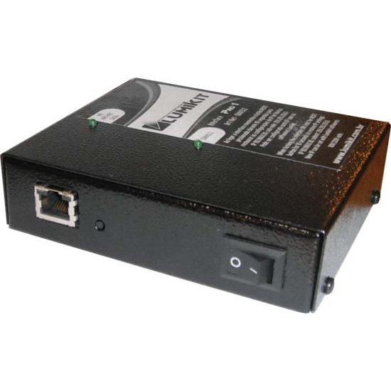 Lumikit PRO 1 - detalhe conector Ethernet, botão reset e chave liga/desliga