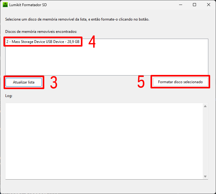 Selecionando o disco de memória para formatar