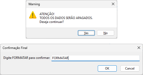 Confirmando a formatação do disco de memória