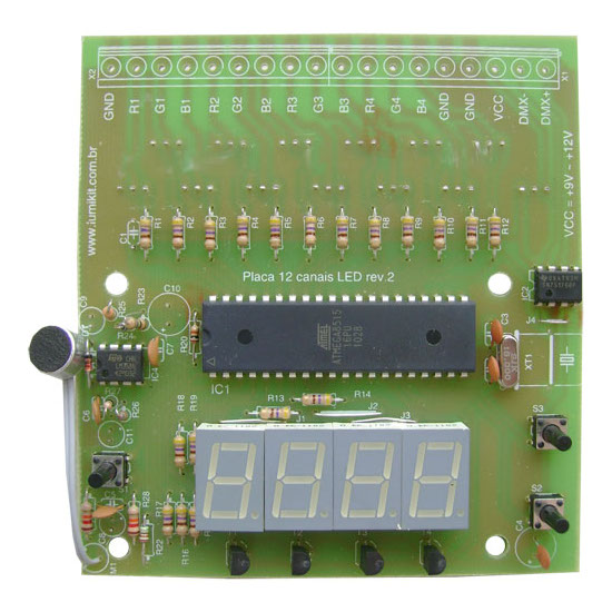 Placa DMX 4 pixels RGB LED (12 canais) - com gravação DMX