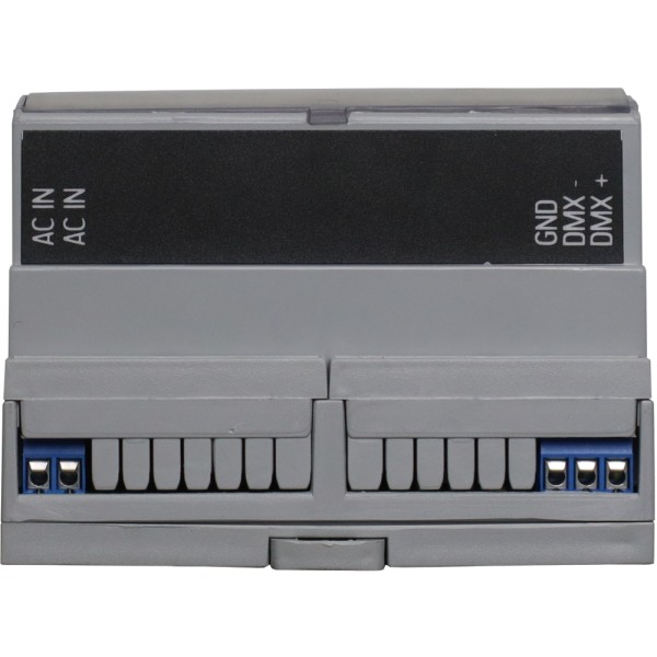 Vista frontal do Player DMX 1 Universo DIN com Agendador