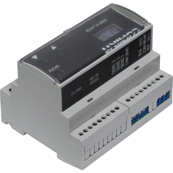 Vista superior traseira do Player DMX 1 Universo DIN com Agendador